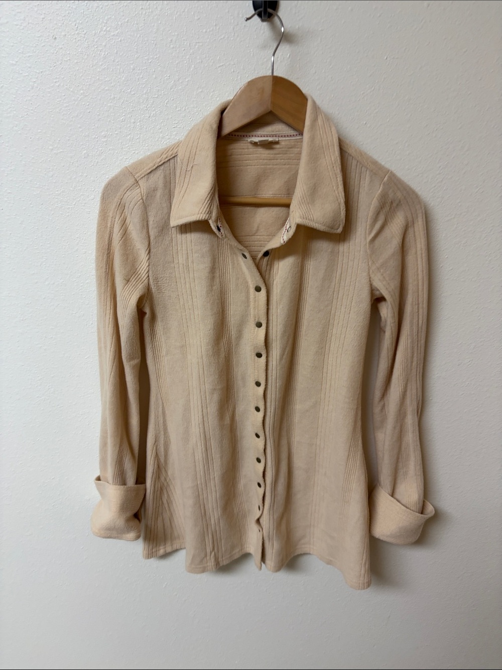 Pilcro snap-Front Ribbed Long-Sleeve Top in Blush pink women’s size S